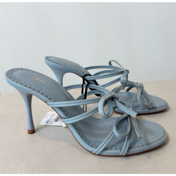 ZARA Strappy Bow Heels Light Blue NWT | Sizes 7.5 & 8 - Picture 5 of 16